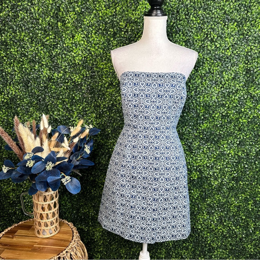 Vineyard Vines TILE indigo Blue Strapless  Dress Cocktail nwt‎